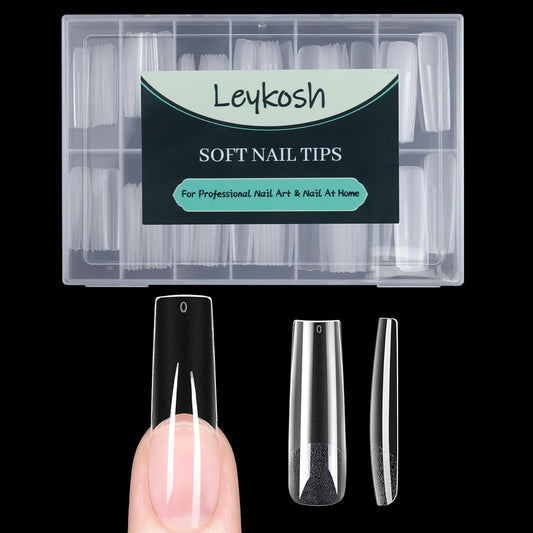 XXL Long Square Nail Tips, 120pcs Acrylic Fake Nails Gel Nail Tips Soft, Full Cover Pre-Shaped Matte Clear Press on Nails for Extension, Diy at Home Manicure 12 Sizes-Velvo Beauty