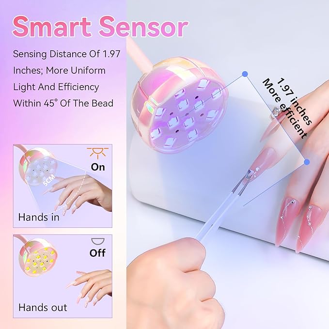 Makartt UV LED Nail Lamp - Gooseneck UV Light for Nails Cordless Rechargeable USB 39W Dryer LED Lamp with Auto Sensor 4 Timer Settings Fast Curing for Nail Art Polish (Glazed Pink)-Velvo Beauty