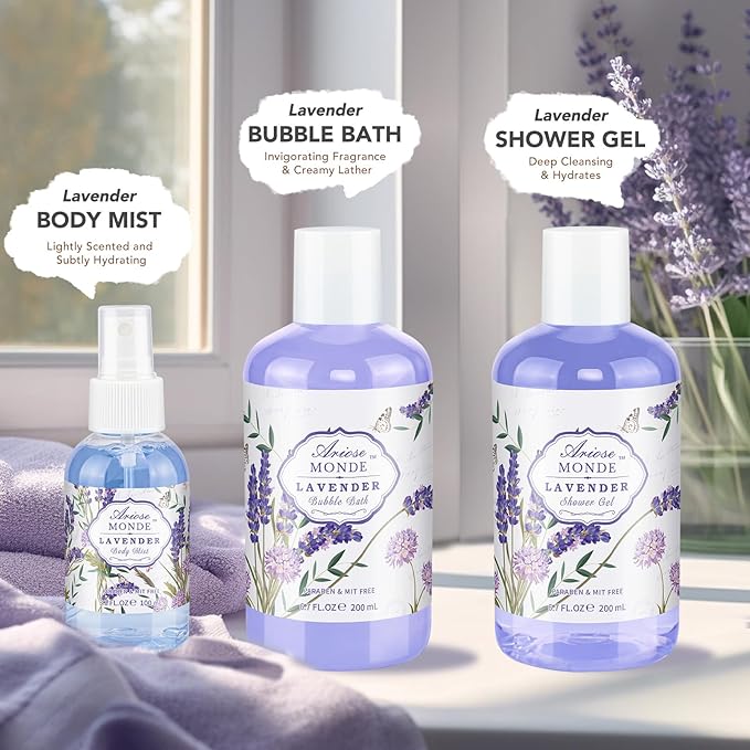 Lavender & Jasmine Scented Spa Gift Set for Women, Includes Body Lotion, Shower Gel, Salts, Bubble Bath, Body Mist, Soap, Bath Bombs-Velvo Beauty