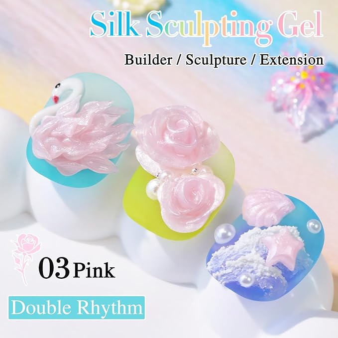 Double Rhythm 3D Nail Gel Pearl Solid Sculpting Gel for Nail Art Non-Sticky Hard for Building Carving Molding Extension Soak Off UV/LED Nail Art Salon Home DIY 0.5 Oz (Light Pink-Silk 03)-Velvo Beauty