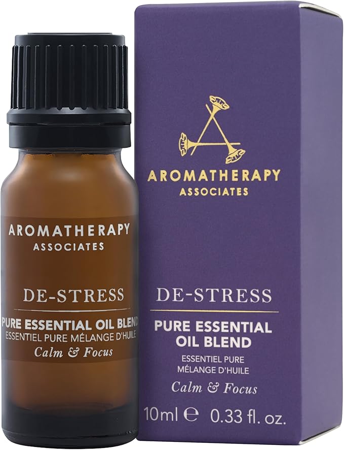 Aromatherapy Associates De-Stress Pure Essential Oil Blend. Premium Undiluted Blend to Clear The Mind. Hand-Crafted with Frankincense, Chamomile and Petitgrain (0.33 fl oz)-Velvo Beauty