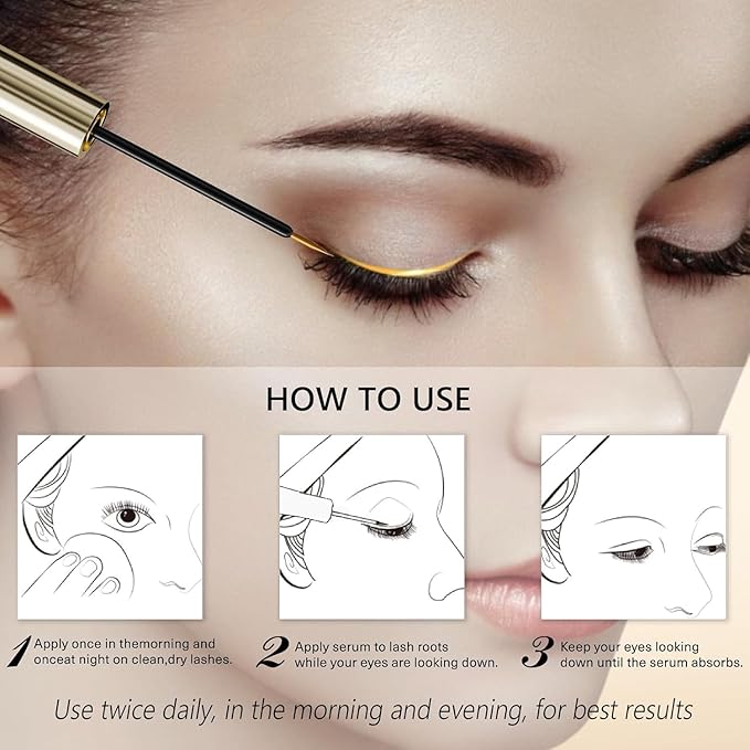 Eyelash Growth Serum – 15 Plant Extracts for Longer, Denser & Robust Lashes,Boosts Natural Lash Development,eyelash serum,Enhance Natural Beauty, Hypoallergenic Oil Free,lash growth serum（PURE GOLD）-Velvo Beauty