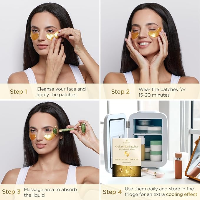 PLANTIFIQUE Gold Under Eye Patches for Puffy Eyes and Dark Circles 5 Pairs Under Eye Masks for Dark Circles and Puffiness Eye Gels with Collagen & Caffeine Eye Patches Gold Eye Mask Skincare-Velvo Beauty