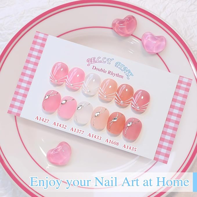 Double Rhythm 6 Pcs 15 ML Gel Polish Set Same Color Same Bottle Soak Off Gel Polish Kit Nail Art Manicure Salon DIY at Home for Women (Jelly Milky White Nude Pink Rose-T6-23)-Velvo Beauty