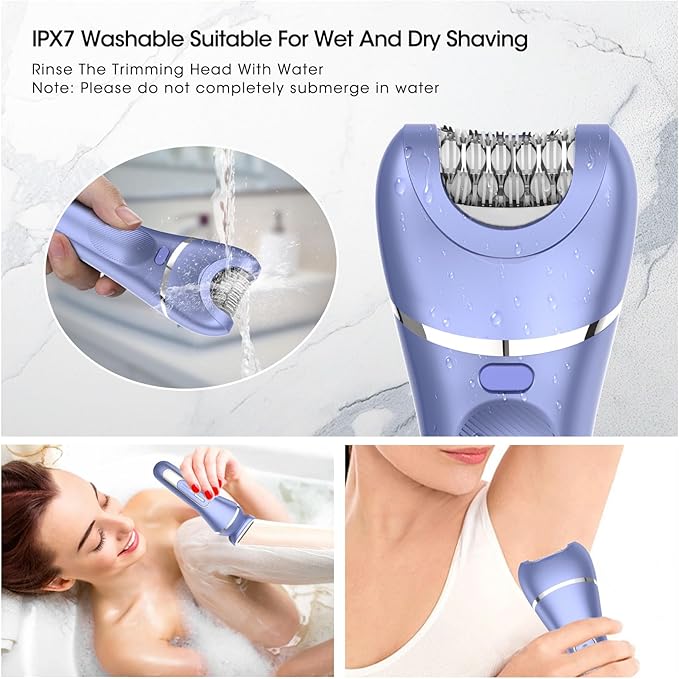 Epilator for Women, 7 in 1 Hair Removal for Women, Body Shaver, Bikini Trimmer, Face Razor, Facial Brush, Face Massage, Foot Callus Remover, IPX7 Waterproof Electric Shavers, Ideal Female Gift-Velvo Beauty