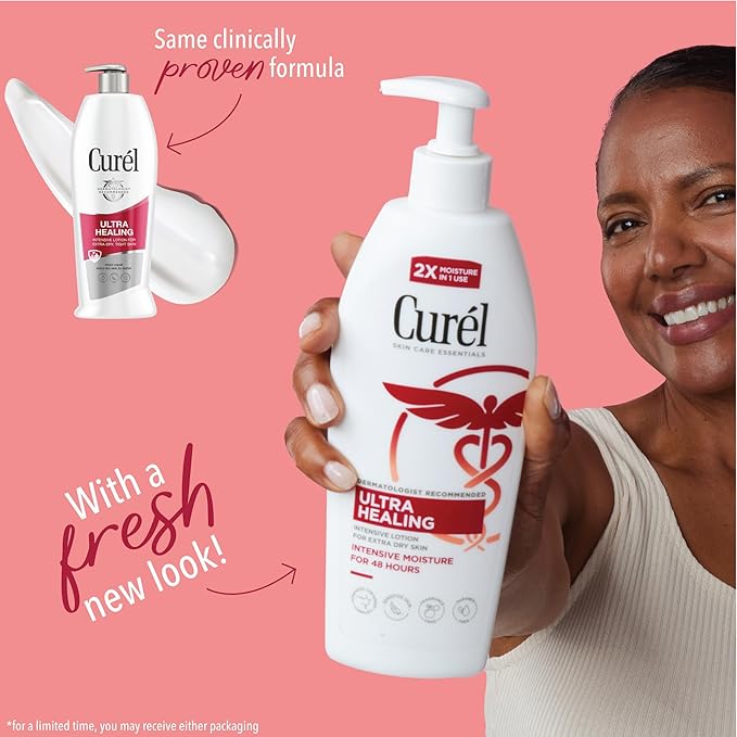 Curel Ultra Healing Intensive Fragrance-Free Lotion For Extra-Dry Skin, Dermatologist Recommended, Ideal for Sensitive Skin, Cruelty Free, Paraben Free, 13 Oz, Pack of 3-Velvo Beauty