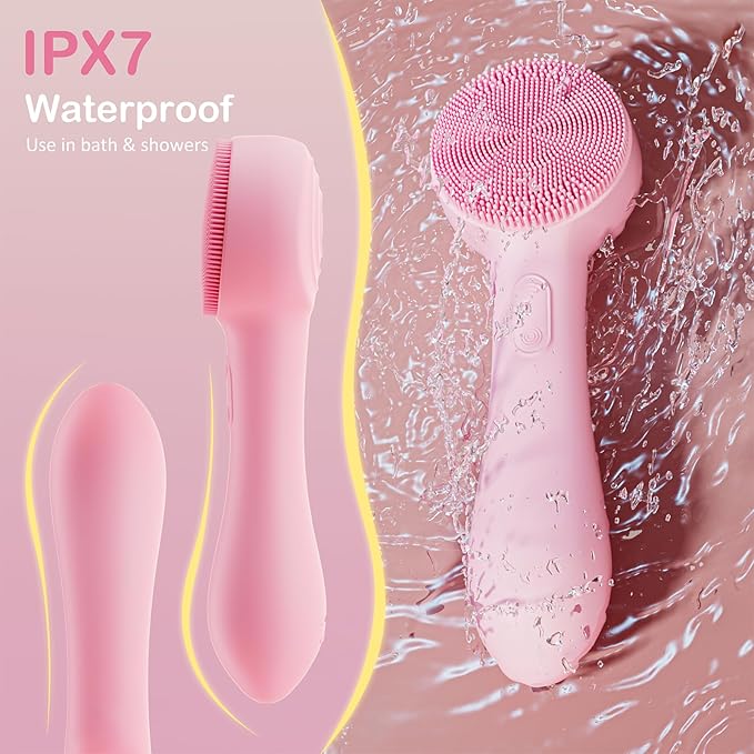 Facial Cleansing Brush Silicone Face Scrubber Waterproof Rechargeable Exfoliator Massage Device for Men & Women, Deep Pore Cleansing, Exfoliating, Removing Blackhead Electric Face Scrub Brush (Pink)-Velvo Beauty