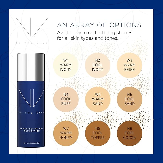 NV BB Perfecting Mist Foundation Buildable Coverage Professional Airbrush Makeup with Plant-based Stem Cell Polypeptides, Vitamins A, D, E and Aloe, 1.5 ounces, Warm Honey-Velvo Beauty
