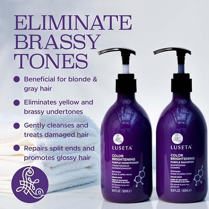 Luseta Purple Shampoo and Conditioner Set for Blonde, Gray - Color Treated Hair - Sulfate Free Paraben Free - Infused with Cocos Nucifera Oil for Curly and Damaged Hair - 2x16.9oz-Velvo Beauty