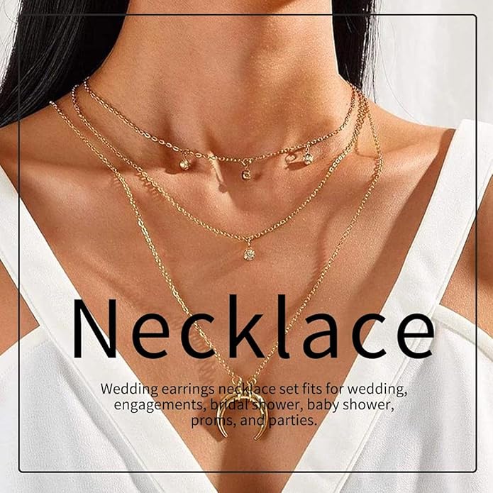 Yean Bride Silver Necklace Earrings Set Rhinestone Bridal Wedding Jewelry Sets Crystal Choker Necklace for Women (Set 3)-Velvo Beauty