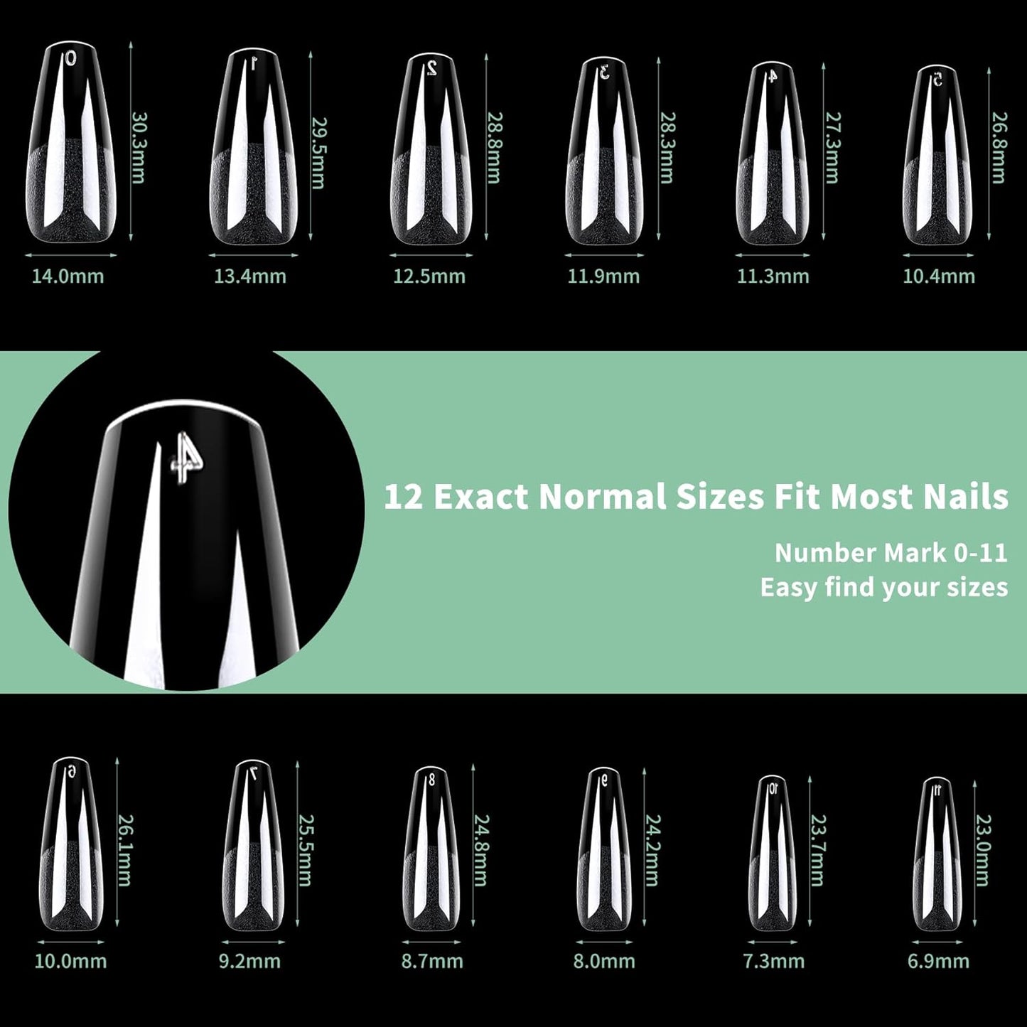 Long Coffin Nail Tips, 216pcs Acrylic Soft Ballerina Fake Nails Gel Nail Tips, Full Cover Pre-Shaped Matte Clear Press on Nails for Extension, Diy at Home Manicure 12 Sizes-Velvo Beauty
