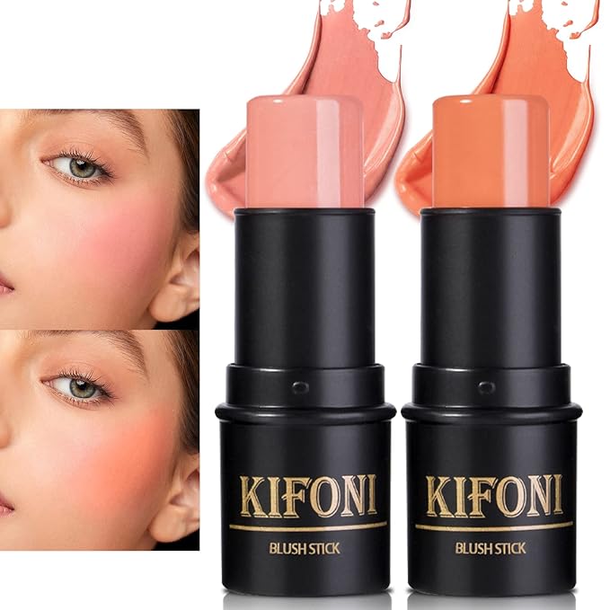 2 Pcs Cream Blush Stick Makeup Kit, Natural Shimmer & Matte Stick Blush Wand for Cheeks, Lightweight Blendable Silky Cream Blush Makeup -Matte Blush (#02 Soft Pink #03 Coral Orange)-Velvo Beauty