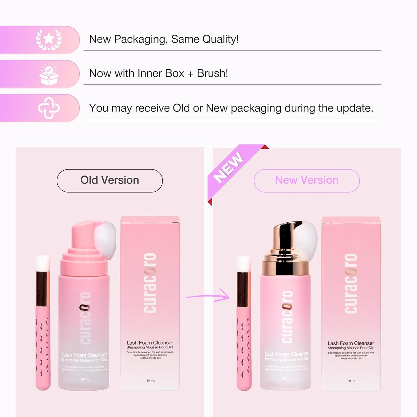 CURACORO 60ML Eyelash Extension Cleanser (Rose Scented) - Lash Shampoo for Lash Extensions, Eyelash Extension Foam Cleanser for Sensitive Skin, Removes Waterproof Makeup for Professional & Home Use-Velvo Beauty