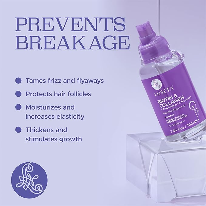 L LUSETA Biotin Hair Growth Serum with Collagen, Hair Oil for Thin and Damage Hair Growth Oil, Biotin growth serum for Frizzy & Damaged hair, Thickening and Healthier Scalp for Men & Women 3.38 Fl Oz-Velvo Beauty