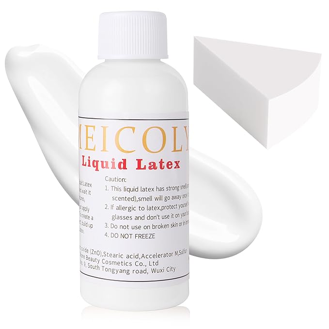 MEICOLY Clear White Liquid Latex with Sponge for Yarn Wood Makeup,Halloween Costume SFX Special Effects Makeup for Scar Burn Monster Zombie Cut Wound Skin Wrinkle,Latex Glue for Face and Body-Velvo Beauty