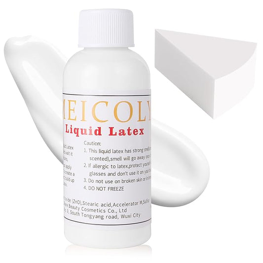 MEICOLY Clear White Liquid Latex with Sponge for Yarn Wood Makeup,Halloween Costume SFX Special Effects Makeup for Scar Burn Monster Zombie Cut Wound Skin Wrinkle,Latex Glue for Face and Body-Velvo Beauty