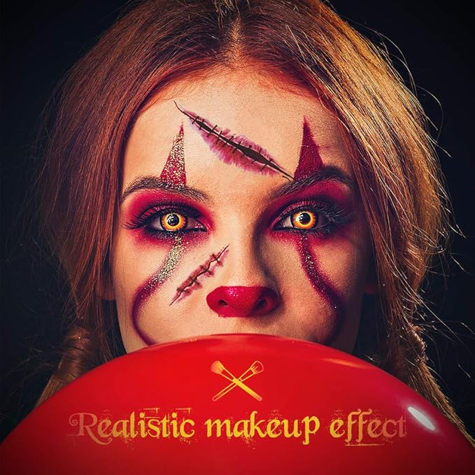 Halloween Makeup Kit, White Black Skeleton Face Paint, Clown Witch Makeup Palette, Vampire Zombie Makeup Kids Adult Special Effects: Fake Blood Scar Wax Tattoos Stencils Crayons Set-Velvo Beauty