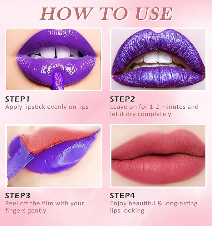 Peel Off Lip Stain -Lip Stain Peel Off Masque - Long Lasting, Waterproof and Transfer Proof Nude Lip Tint, Matte Finish Peel Off Makeup (04 First Kiss Stain)-Velvo Beauty