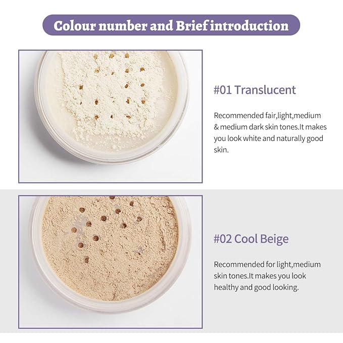 PHOERA Setting Powder Controls Oil,Setting Powder Makeup Light,Loose Powder Makeup Coverage,Loose Setting Powder Mini,0.17oz (01#Translucent)-Velvo Beauty