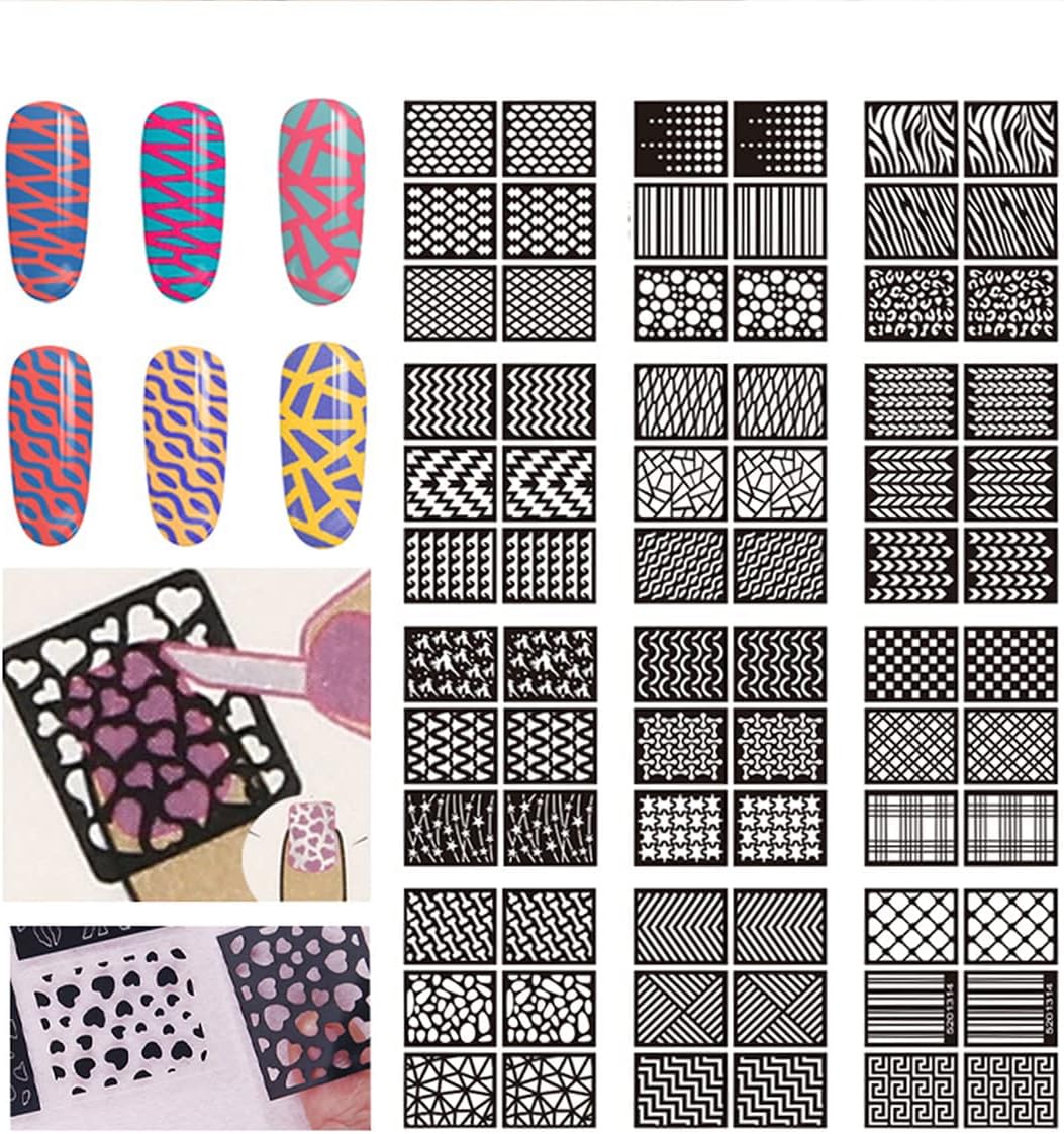 Nail Stencils for Nail Art Reusable,Nail Vinyl Stencils Sticker 144 Pieces 72 Designs,Hollow DIY Manicure Decoration Decals French Tip Nail Guides Supplies（24 Sheets）.-Velvo Beauty