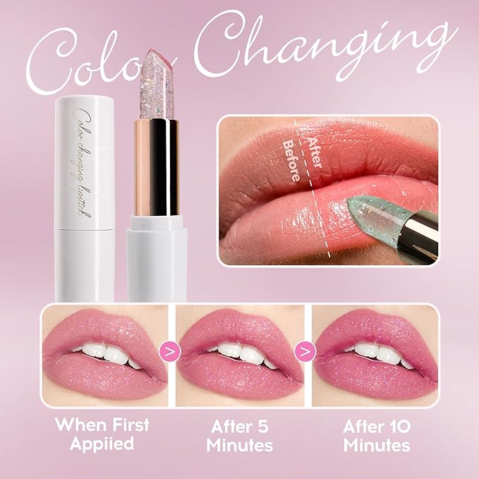 Magic Color Changing Lipstick, pH Lip Balm Glitter Shimmer Lipstick Plumping Glimmer Glow Jelly Lipstick, Hydrating Lasting Nourishing Moisture Lip Care Temperature Color Change Lip Gloss (4#)-Velvo Beauty