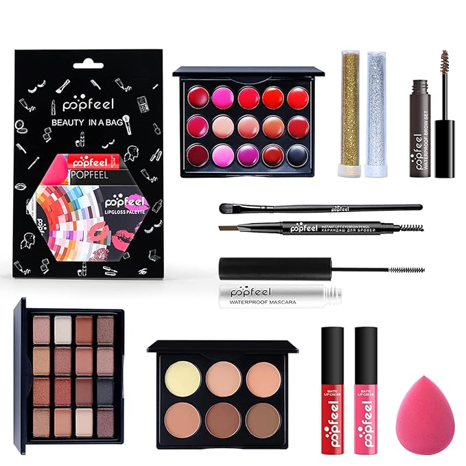 All-in-one Holiday Makeup Gift Set | Full Makeup Kit for Women Multipurpose Essential Bundle Include Eyeshadow Palette Lipstick Blush Concealer Face Powder Eyeliner Mascara Lipgloss Brush-Velvo Beauty