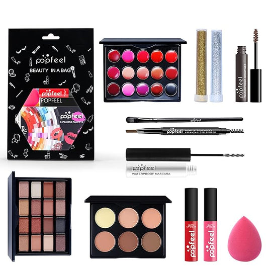 All-in-one Holiday Makeup Gift Set | Full Makeup Kit for Women Multipurpose Essential Bundle Include Eyeshadow Palette Lipstick Blush Concealer Face Powder Eyeliner Mascara Lipgloss Brush-Velvo Beauty