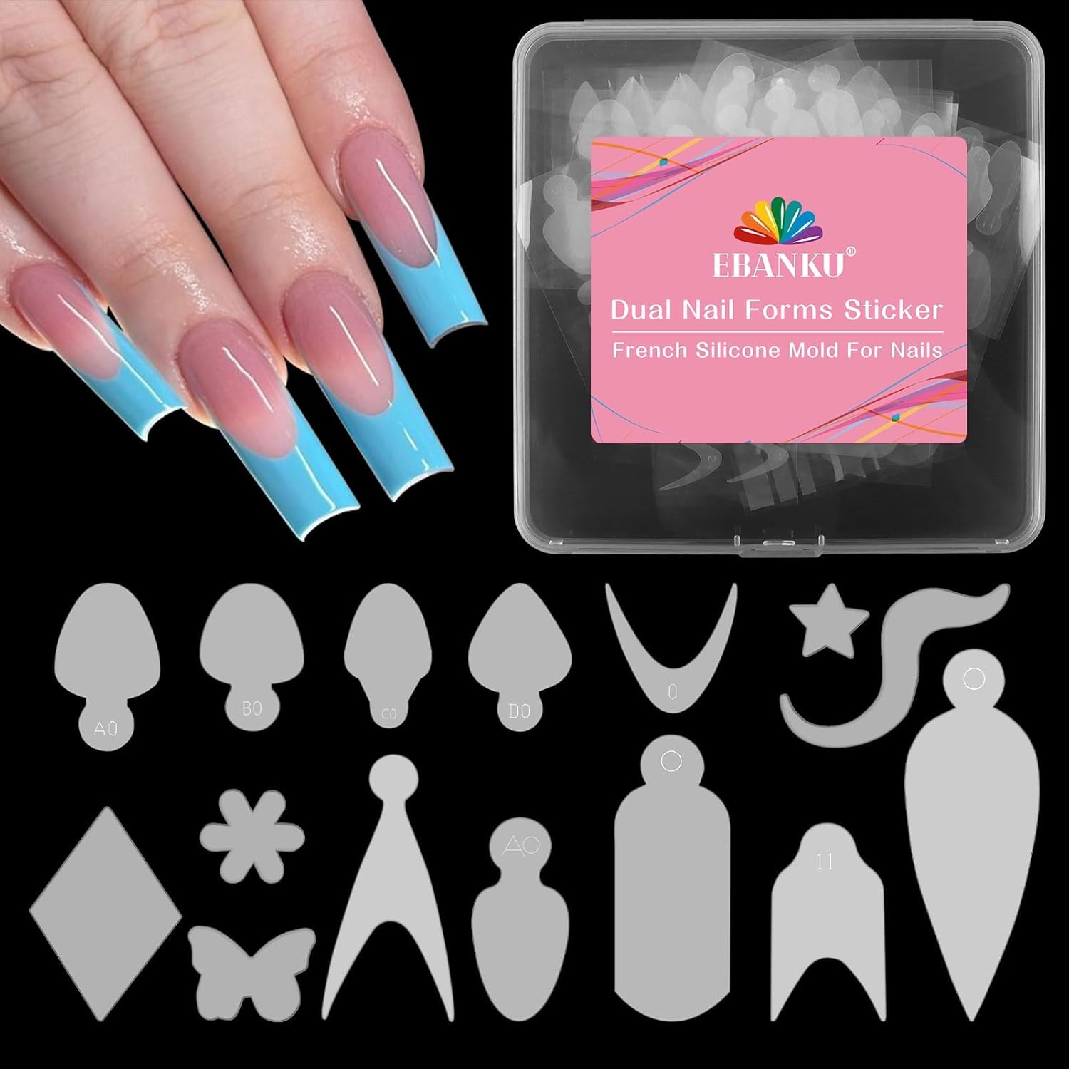 EBANKU 144PCS French Nail Forms Stickers Reusable Silicone Tip Stickers for Dual Nail Forms, Soft Manicure Stencil for Poly Gel Nail Mold-Velvo Beauty