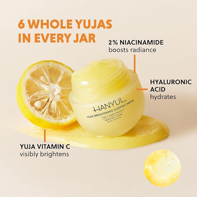 Hanyul Yuja Sleeping Mask | Korean Yuzu Night Cream, Vitamin C for Glow, Radiance, Brightening, Vegan Hydrating Overnight Moisturizer with Hyaluronic Acid, Niacinamide & Antioxidants 2.37 fl. oz.-Velvo Beauty