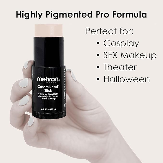 Mehron Makeup CreamBlend Stick | Face Paint, Body Paint, & Foundation Cream Makeup | Perfect for Halloween .75 oz (21 g) (Butterfly Ivory)-Velvo Beauty