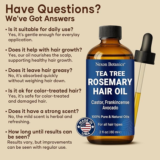 Tea Tree Rosemary Oil for Hair Growth 2 fl oz - Scalp Treatment with Castor, Frankincense & Avocado Oils - For Dry, Damaged Hair - Nexon Botanics-Velvo Beauty