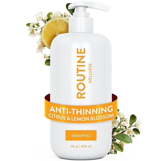 Routine Wellness Anti-Thinning Shampoo for Thinning Hair - Biotin DHT Blocker Women & Men - Color Safe Shampoo for Hair Loss & Healthy Hair - Citrus & Lemon Blossom - 14oz-Velvo Beauty