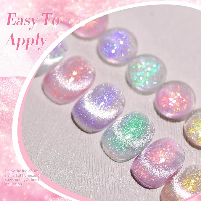 Born Pretty Cat Magnetic Eye Gel Nail Polish, Mermaid Aurora Holographic Pink Blue Green Yellow Gel Polish, Soak Off U V LED Gel Polish Nail Art Design Manicure Salon DIY Home 7ML 6PCS-Velvo Beauty