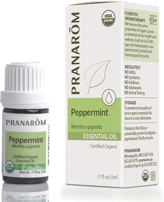 Pranarom USDA Certified Organic Peppermint Essential Oil (5ml), 100% Pure Undiluted Therapeutic Grade from India for Aromatherapy, Diffuser, Topical, Cooling, Massage & Relaxation-Velvo Beauty