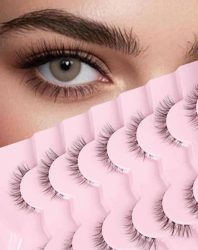Short Lashes Natural Look Wispy False Eyelashes Flared Strip Eyelash Small Lash Fluffy Clear Band 7 Pairs SF-08-Velvo Beauty
