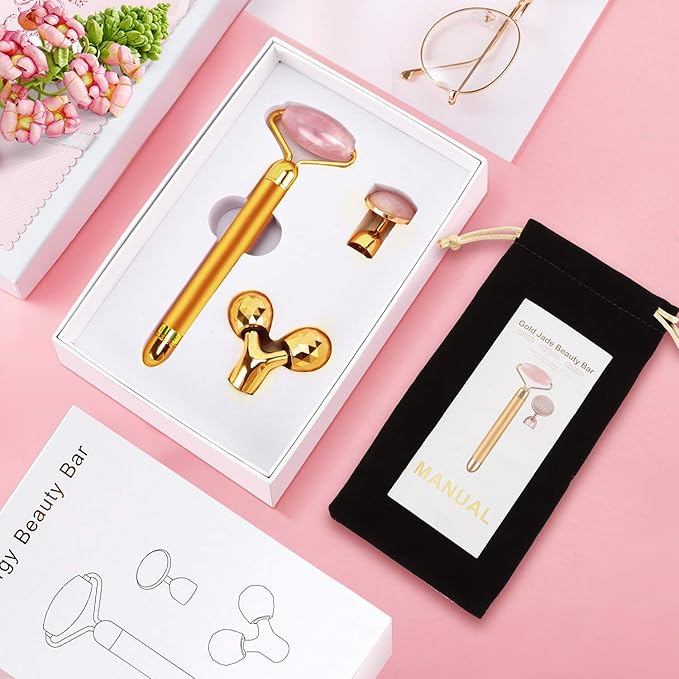 3-IN-1 Electric Jade Roller 3D Roller Facial Roller & Face Massager,Gold-Velvo Beauty