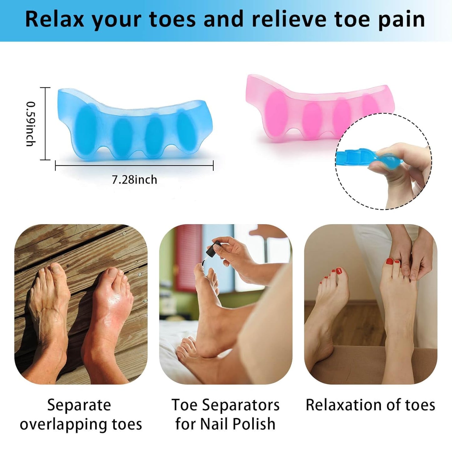 SUNFATT Toe Spacers for Women,Toe Separators for Women,Relieves OverlappingToes,Bunions Corrector and Hammer Toe Pain,Gel Toe Spreader Separates Toes and Relaxes Toes.-Velvo Beauty