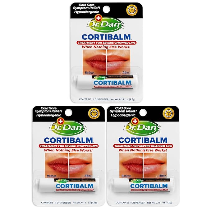 Dr. Dan's Cortibalm -3 Pack -for Dry Cracked Lips - Healing Lip Balm for Severely Chapped Lips- Designed for Men, Women and Children-Velvo Beauty
