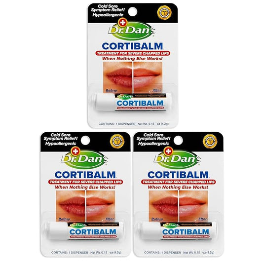 Dr. Dan's Cortibalm -3 Pack -for Dry Cracked Lips - Healing Lip Balm for Severely Chapped Lips- Designed for Men, Women and Children-Velvo Beauty