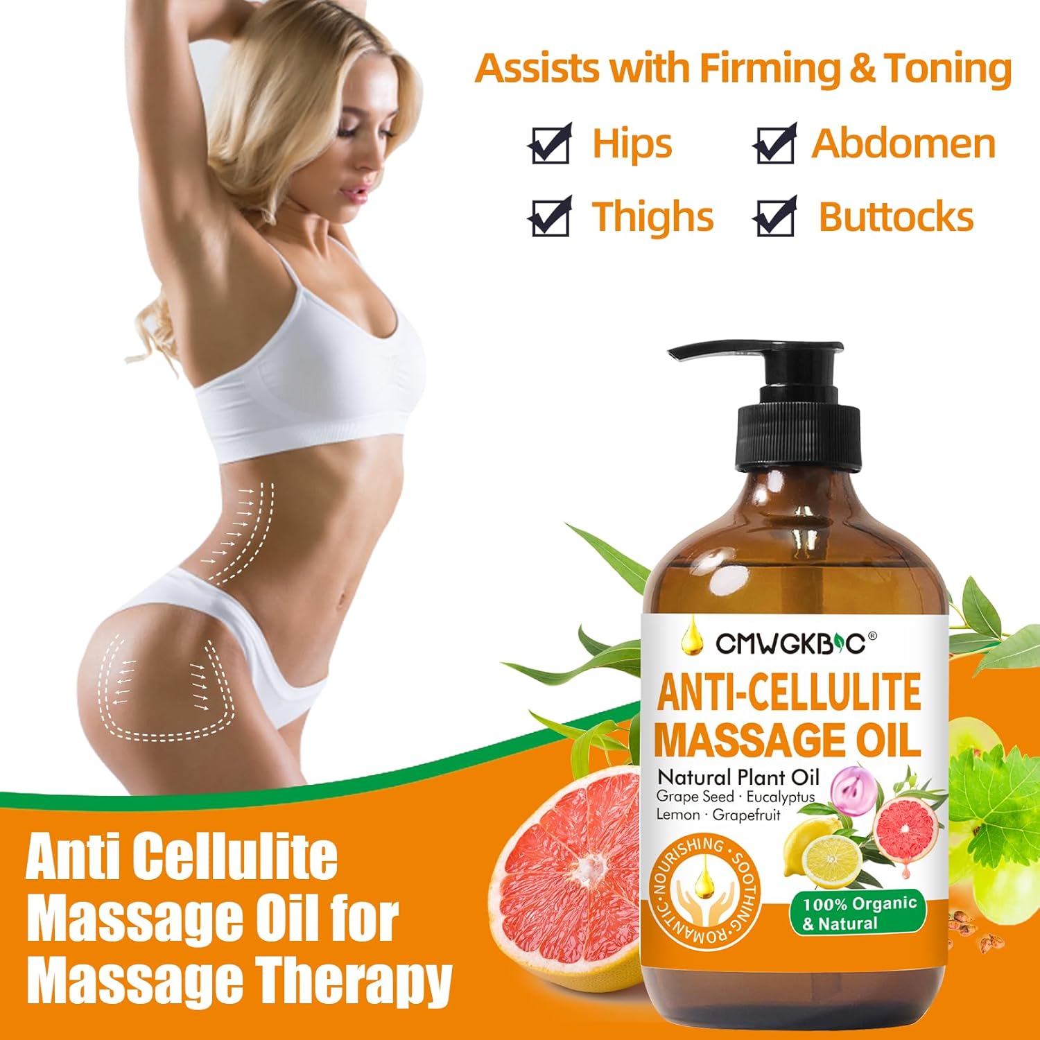 Anti Cellulite Oil Massage Oil for Massage Therapy,Body Oil for Skin Tightening & Cellulite Remover in Thighs and Butt,Cellulite Treatment Massage Oil,Assists with Firming,Toning & Moisturizes Skin-Velvo Beauty