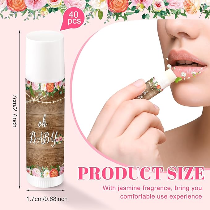 40 Pieces Lip Balm Bulk Baby Shower Jasmine Lip Balm Favors Floral Moisturizing Lip Balm for Women Children Men Girl kids Gender Reveal Favors Gift Baskets (Floral)-Velvo Beauty