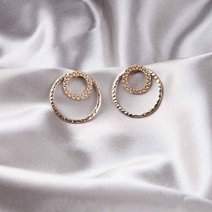 Vintage Crystal Circle Ear Jacket Earrings CZ Hollow Circle Hoop Earrings Gold Circle Earrings Minimalist Geometric Circle Stud Earrings Jewelry for Women-Velvo Beauty