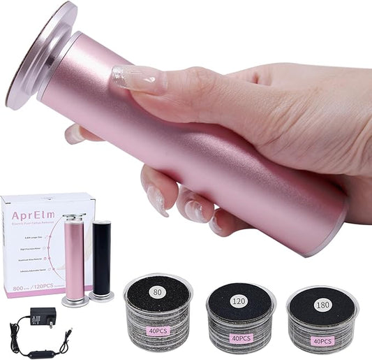 4.8IN Longer Electric Foot Callus Remover with 120pcs Sandpaper Discs, Professional Aluminum Callus Remover for Feet, Stepless Speed Control Pedicure Tools for Dead Skin (Pink-pro)-Velvo Beauty