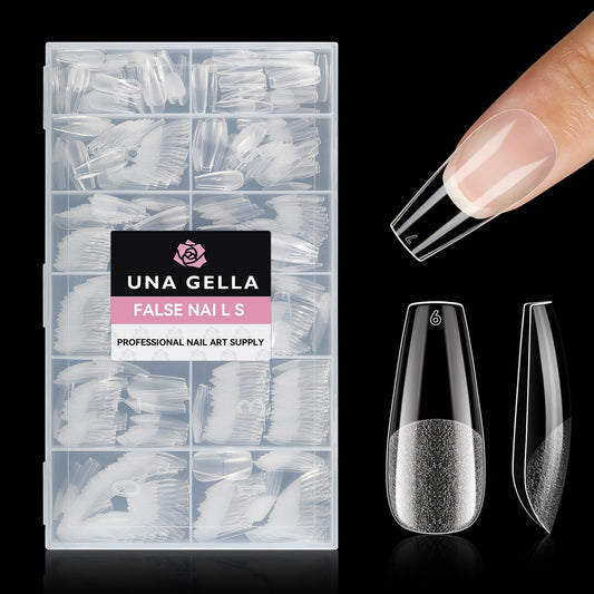 UNA GELLA Coffin Nails Tips, 216 PCS Soft Gel Nail Tips Coffin Half Matte Full Cover False Nails Pre-shaped Clear Acrylic Press on Nails Medium for Nail Extensions Home DIY Salon, 12 Sizes-Velvo Beauty