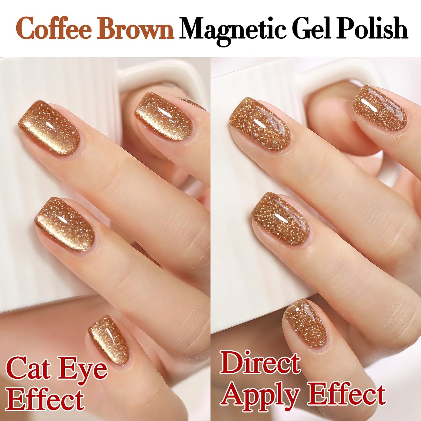 Double Rhythm 15ML Glitter Glass Cat Eye Gel Polish with Magnet Holographic Glitter Shimmer Translucent Sheer Color Salon Soak Off Magnetic Gel Polish at Home (Coffee Brown-MC1063)-Velvo Beauty