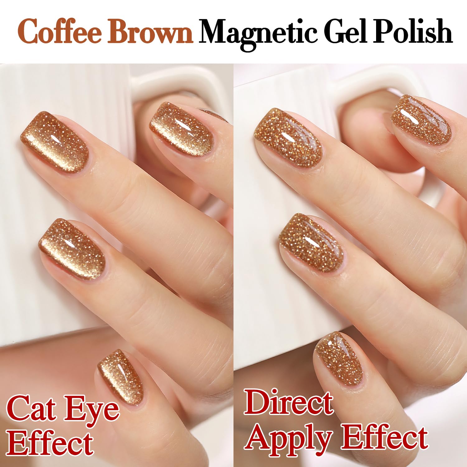 Double Rhythm 15ML Glitter Glass Cat Eye Gel Polish with Magnet Holographic Glitter Shimmer Translucent Sheer Color Salon Soak Off Magnetic Gel Polish at Home (Coffee Brown-MC1063)-Velvo Beauty