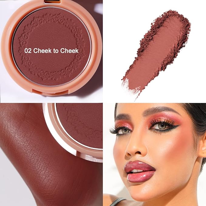 Oulac Plummy Brown Blush Makeup Powder| Rich Color Cream Blush Blendable| Natural Matte Tan Skin| Vegan &Cruelty-Free | 02 Cheek to Cheek 4.8g-Velvo Beauty