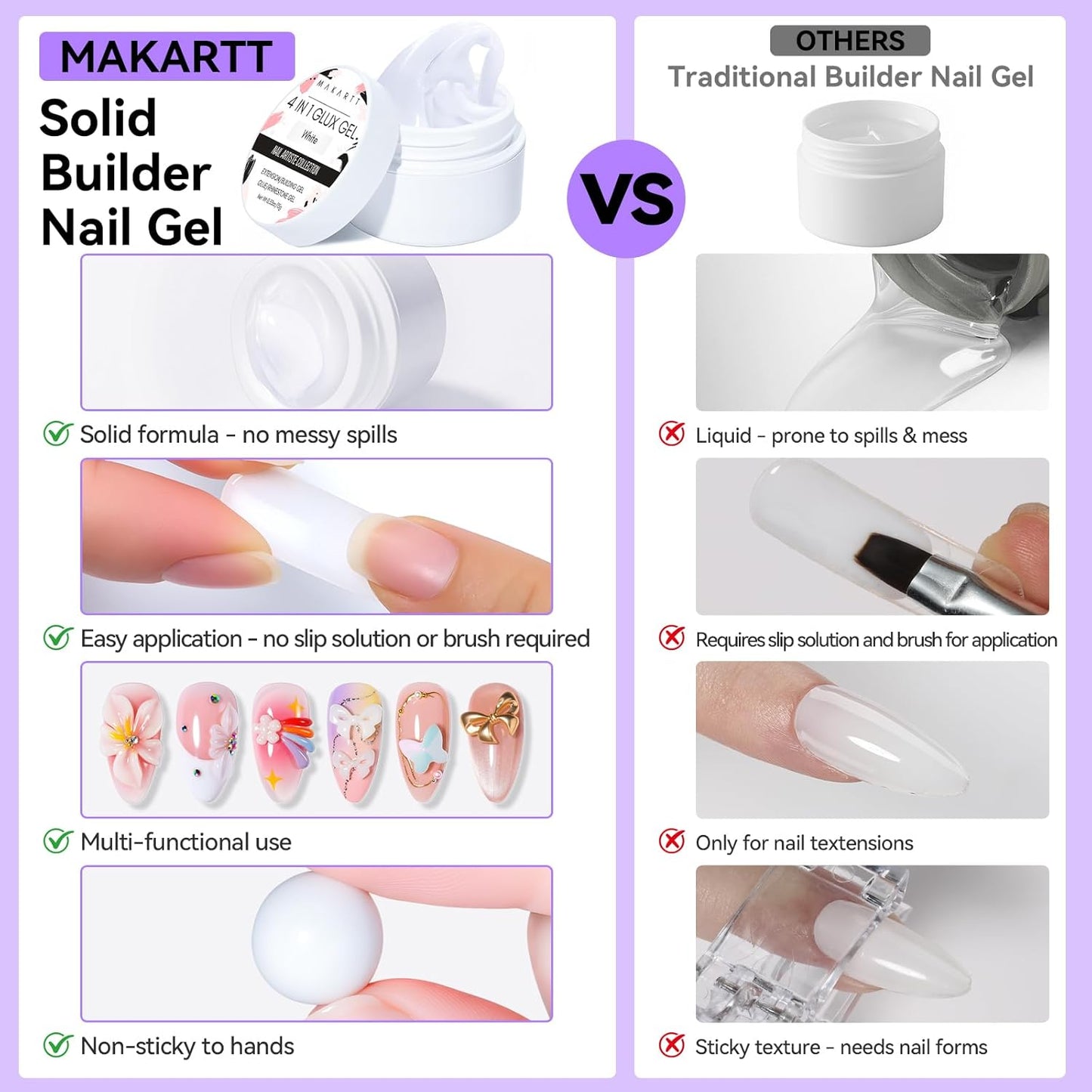 Makartt 3D Gel Nail Art: 4 in 1 White Solid Gel Builder Diy Kit for 15ML Nail Extension Gels, 4pcs Silicone Molds, 1 sculpture Brush, Nails Art Glue for Acrylic Nails Carving Manicure for Home Salon-Velvo Beauty