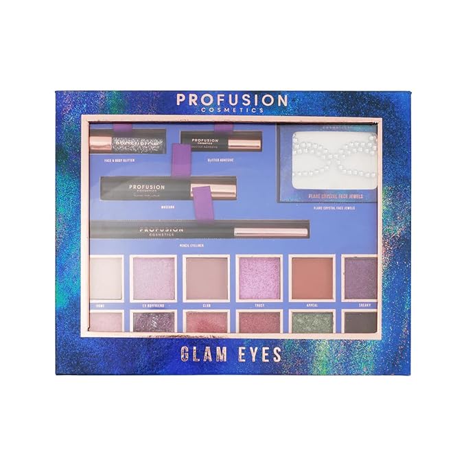 Profusion Cosmetics Euphoric Glam Eyes, Transform Your Appearance with Crystal Face Jewels and More, Sparkle all Day and Night with all in one Eyeshadow Palette to Unleash Your Inner Glam-Velvo Beauty