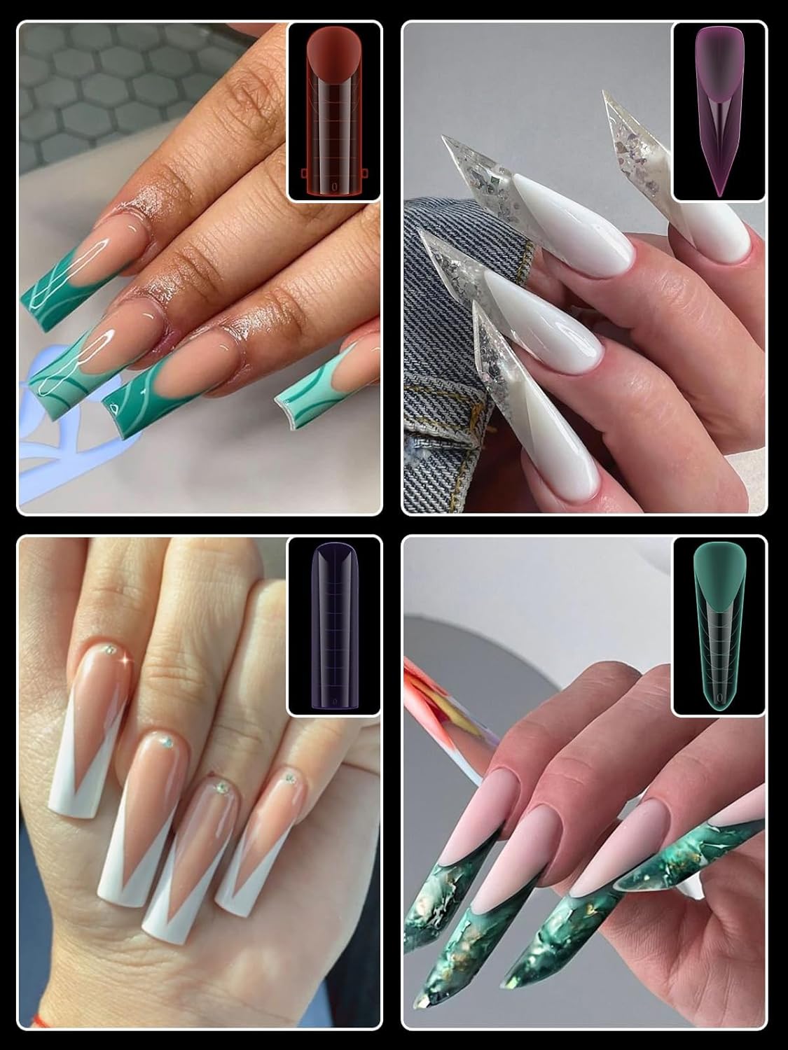 Dual Forms for Poly Nail Gel, 288PCS 12 Colors Dual Nail Forms Extension Molds Stiletto Coffin Square Acrylic Nail Tips 12 Shapes for Builder Gel Manicure Nail Art Design Salon DIY at Home-Velvo Beauty